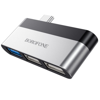 usb hub type-c borofone dh1 type-c to 3usb silver black 