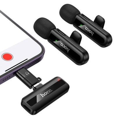 мікрофон петличний бездротовий hoco l20a dual-mic ip/type-c (чорний) 
