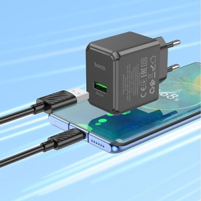 мережевий зарядний пристрій hoco cs12a 1usb/18w/qc3.0 (чорний) 