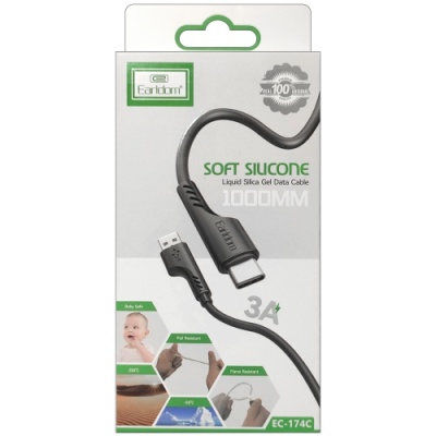 кабель earldom ec-174c soft silicone usb - type-c 3a/1m (чорний) 