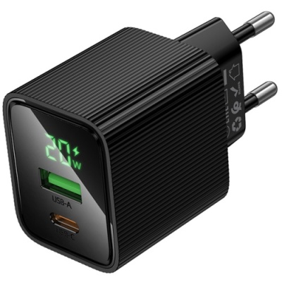 мережевий зарядний пристрій hoco cs83a 1usb/18w/qc3.0 + 1type-c/20w/pd (чорний) 