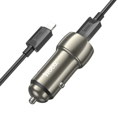 Автомобільний Зарядний Пристрій Hoco Z48 2Type-C/20W/PD + (Type-C - Lightning) (Металево-сірий)