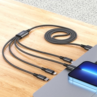 кабель hoco x76 4in1 usb - (lightning+lightning+microusb+type-c+type-c) 2.0a/1m (чорний) 