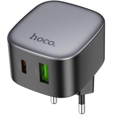мережевий зарядний пристрій hoco cs32a rise 1usb/18w/qc3.0 + 1type-c/20w/pd (чорний) 
