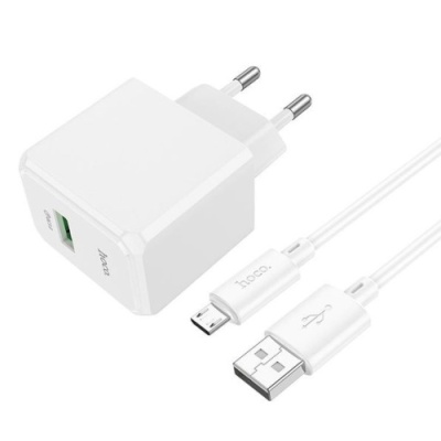 мережевий зарядний пристрій hoco cs12a 1usb/18w/qc3.0 + (usb - microusb) (білий) 
