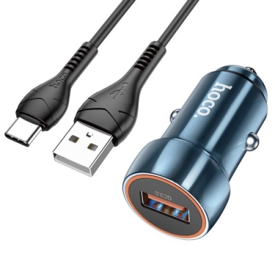Автомобільний Зарядний Пристрій Hoco Z46 1USB/18W/QC3.0 + (USB - Type-C) (Сапфірово-синій)