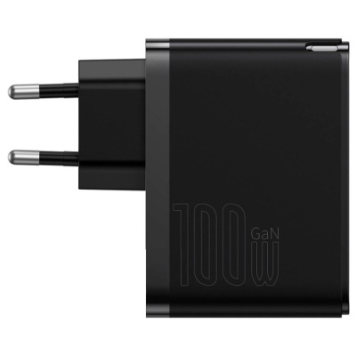 мережевий зарядний пристрій baseus gan5 pro fast charger (ccgp090201) 1usb/30w/qc4.0 + 1type-c/65w/pd3.0 + (type-c - type-c)5a (чорний) 