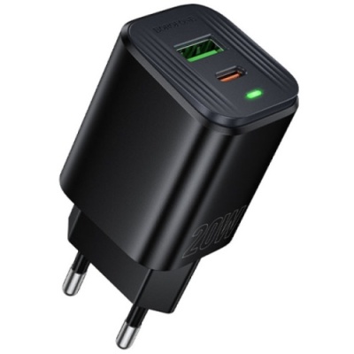 мережевий зарядний пристрій borofone bas83a pd20w + qc3.0 (1usb/1type-c/3a) (чорний) 