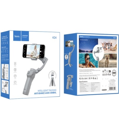 портативний стабілізатор hoco k24 support 3-axis smart gimble для смартфонів і екшн-камер (сірий) 