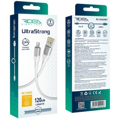 кабель ridea rc-us42 ultrastrong usb - lightning 12w 1.2m (бiлий) 