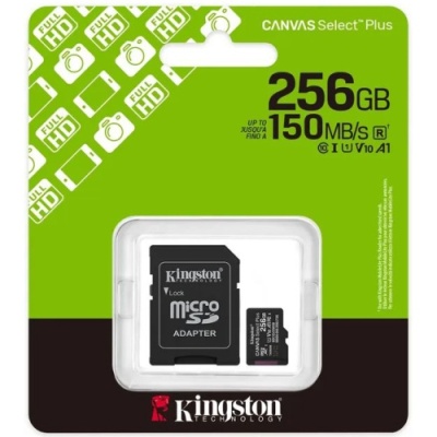 карта пам'яті microsdxc (uhs-1) kingston canvas select plus gen3 256gb class 10 а1 (r-150mb/s) (adapter sd) 