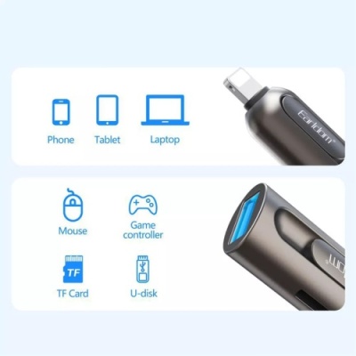 перехідник картрідер earldom et-ot103 usb to lightning + tf card black 