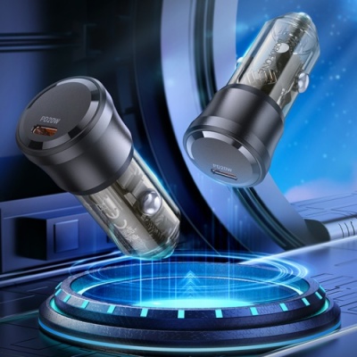 Автомобільний Зарядний Пристрій Borofone BZ24 1USB-C QC/PD20W + (Type-C - Type-C) (Прозоро-чорний)