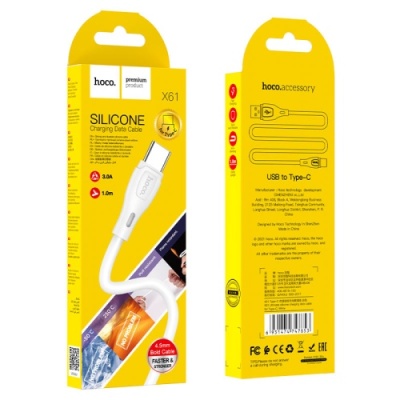 кабель hoco x61 silicone usb - type-c 3.0a/1m (білий) 