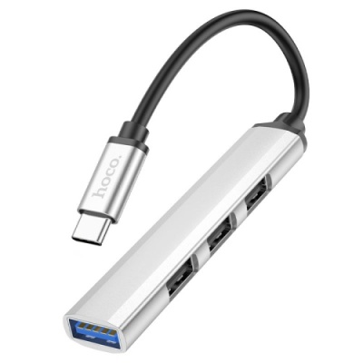 usb hub hoco hb26 4-in-1 adapter (type-c to usb3.0+usb2.0*3) (сріблястий) 