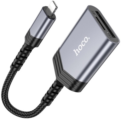 картрідер hoco ua25 2-in-1 card reader lightning (сiрий) 
