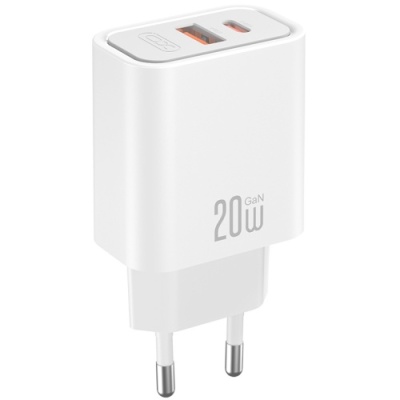 мережевий зарядний пристрій xo ce40 1usb/18w/qc3.0 + 1type-c/20w/pd (бiлий) 