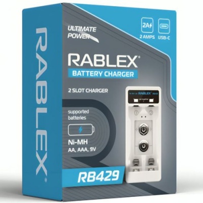 зарядний пристрій rablex rb-429 2ак (aa,aaa, 9v-крона) 