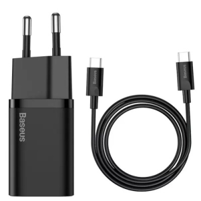 мережевий зарядний пристрій baseus super si (tzccsup-l01) 1type-c/25w/pd + (type-c - type-c) 1m (чорний) 