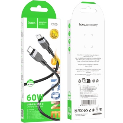 кабель hoco x109 silicone type-c - type-c 60w/3m (чорний) 