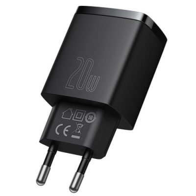 мережевий зарядний пристрій baseus compact quick (ccxj-b01) 1usb/18w/qc3.0 + 1type-c/20w/pd (чорний) 