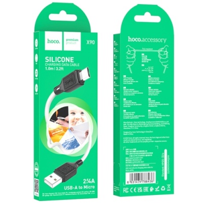кабель hoco x90 cool silicone usb - microusb 2.4a/1m (білий) 