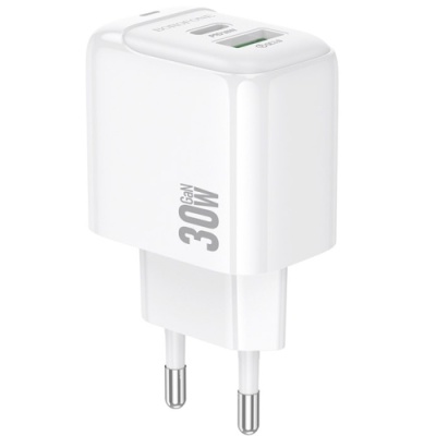 мережевий зарядний пристрій borofone bas45a 1usb/18w/qc3.0 + 1type-c/30w/pd (білий) 