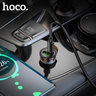 Автомобільний Зарядний Пристрій Hoco NZ16A PD25W+QC3.0 (1USB/1Type-C) (сірий)