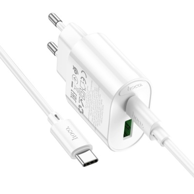 мережевий зарядний пристрій hoco c109a new 1usb/18w/qc3.0 + 1type-c/20w/pd + (type-c - type-c) (білий) 