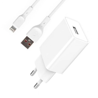 мережевий зарядний пристрій skydolphin sc36l 1usb/2.4a + (usb - lightning) (білий) 