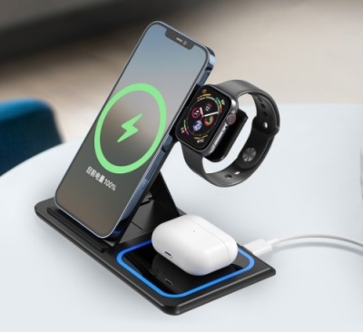 безпровідний зарядний пристрій xo wx023 3 в 1 (iphone+iwatch+airpods) (чорний) 