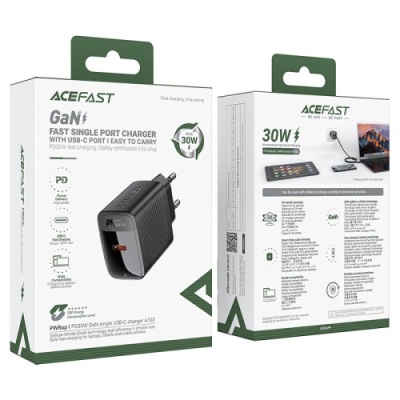 мережевий зарядний пристрій acefast a102 pd30w (1type-c) (чорний) 