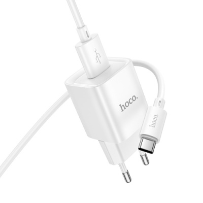 мережевий зарядний пристрій hoco c145a 1usb/18w/qc3.0 + (usb - type-c) (білий) 