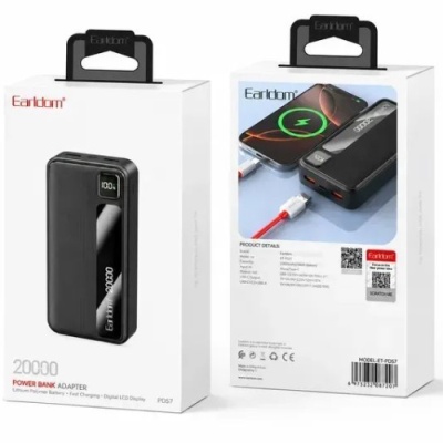 додаткова батарея power bank earldom et-pd57 20000mah 2usb/type-c (чорний) 