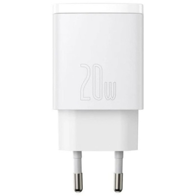 мережевий зарядний пристрій baseus cube fast charger eu (p10111403213-00) 1usb/18w/qc3.0 + 1type-c/20w/pd (білий) 