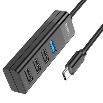 usb hub hoco hb25 easy mix 4-in-1 converter (type-c to usb3.0+usb2.0*3) (чорний) 