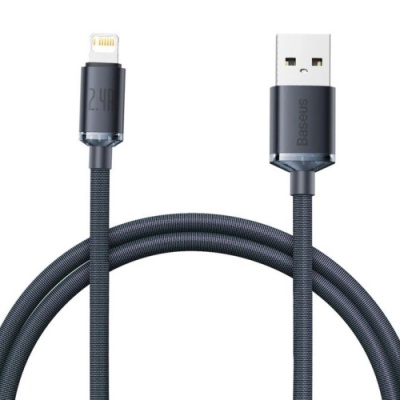 кабель baseus crystal shine usb - lightning 2.4a/1.2m (cajy000001) (black) 