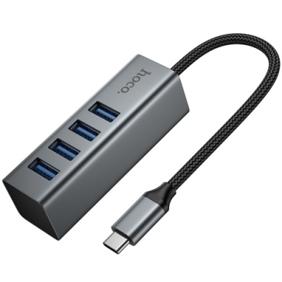 usb hub hoco hb1c 4in1 (usb to usb3.0*4) (сірий) 