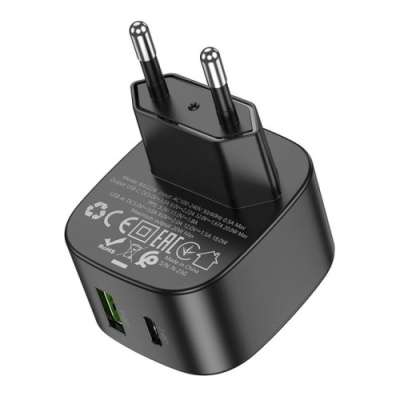 мережевий зарядний пристрій borofone bas22a fortune 1usb/18w/qc3.0 + 1type-c/20w/pd (чорний) 
