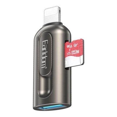 перехідник картрідер earldom et-ot103 usb to lightning + tf card black 
