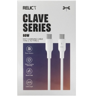 кабель relict clave silicone type-c to type-c 60w (rccecc60-w) white 