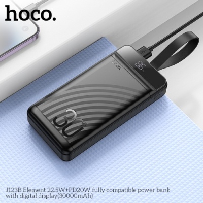додаткова батарея power bank hoco j123b element pd20w+qc3.0 22.5w with digital display 30000 mah (чорний) 