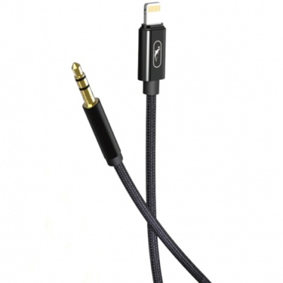 кабель aux skydolphin sr26 braided wire 3.5mm(male) - lightning(male) 1m (чорний) 