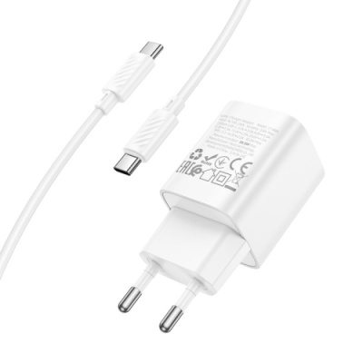 мережевий зарядний пристрій hoco c148a 1type-c/30w/pd + (type-c - type-c) (бiлий) 