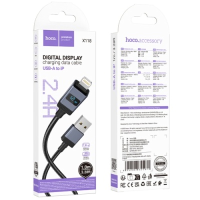 кабель hoco x118 usb - lightning 2.4a/1m (чорний) 