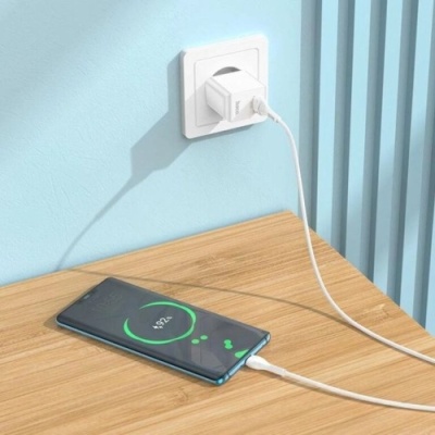 мережевий зарядний пристрій hoco c98a 1usb/18w/qc3.0 + (usb - type-c) (білий) 