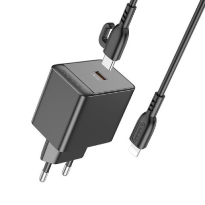 мережевий зарядний пристрій borofone bas15a erudite 1type-c/30w/pd + (type-c - lightning) (чорний) 