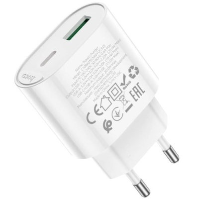 мережевий зарядний пристрій hoco c109a new 1usb/18w/qc3.0 + 1type-c/20w/pd (білий) 