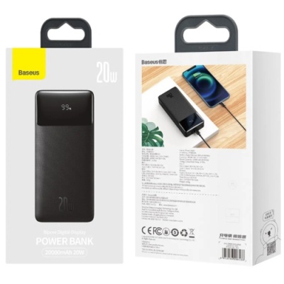 додаткова батарея power bank baseus bipow digital display 20w 20000mah black (ppdml-m01) 