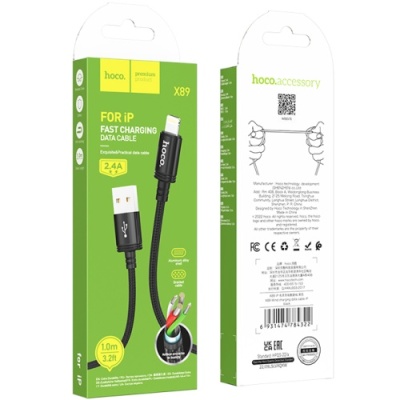 кабель hoco x89 wind usb - lightning 2.4a/1m (чорний) 